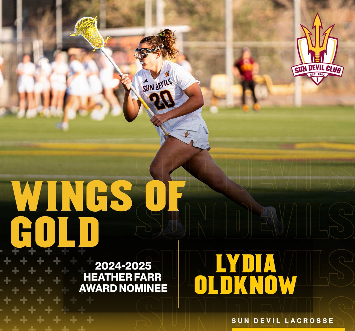 Sun Devil Club (@sundevilclub) on Twitter photo Next up in our series of Heather Farr Award nominees is Lydia Oldknow of <a href="/SunDevilWLax/">Sun Devil Lacrosse</a>! Congratulations, Lydia! ✨🔱
Join us on March 31 as we celebrate ASU's amazing female student-athletes at the annual Wings of Gold reception! 🔗⬇️
eventbrite.com/e/wings-of-gol… Next up in our series of Heather Farr Award nominees is Lydia Oldknow of <a href="/SunDevilWLax/">Sun Devil Lacrosse</a>! Congratulations, Lydia! ✨🔱
Join us on March 31 as we celebrate ASU's amazing female student-athletes at the annual Wings of Gold reception! 🔗⬇️
eventbrite.com/e/wings-of-gol…