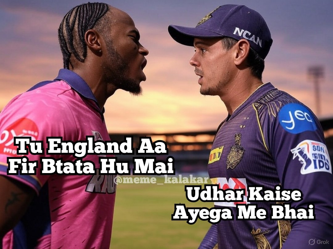 meme_kalakar's tweet photo. Jofra Archer to Quinton de Kock 🤣🤣

#RRvsKKR https://t.co/efqOnNn0uU