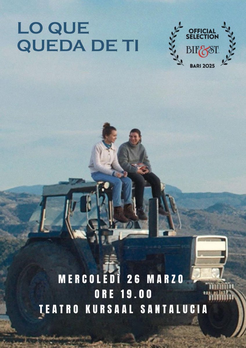 🎟️ Questa sera premiere italiana di “Lo que queda de ti” al Bif&amp;st di Bari, in concorso internazionale Meridiana✨🎞️

#LoQueQuedaDeTi #bifest #GarboProduzioni 

<a href="/PotenzaP/">POTENZA PRODUCCIONES</a> 
<a href="/BastianFilms/">Bastian Films</a> 
#fadofilmes
#sajamafilms