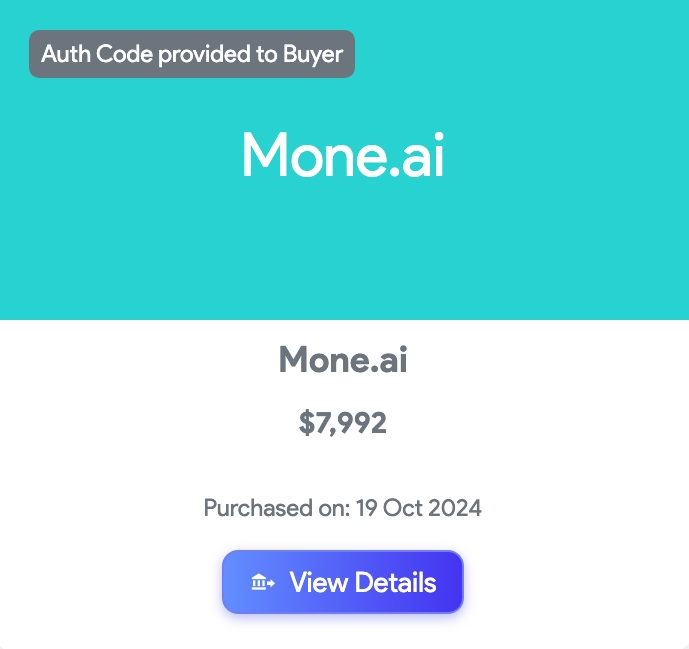 Sold the mone.ai domain for $7,988 on installments. Buyer paid up. Thanks to <a href="/atomHQ/">Atom.com</a>.