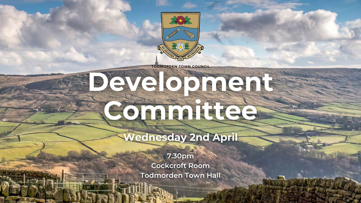 The agenda and papers are up on our website for the next Development Committee meeting.
The meeting takes place in the Cockcroft Room on Wednesday 2nd April.
todmorden-tc.gov.uk/event/developm…