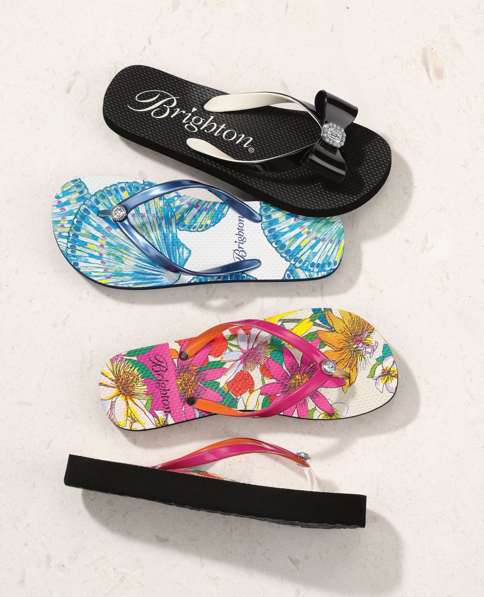 From poolside lounging to post-work bliss, flip-flops are the ultimate timeless comfort footwear for those effortless summer vibes. 

Along with collection-matching jewels, our flip flops include a matching bag for travel - to carry your flip flops and other Brighton accessories!