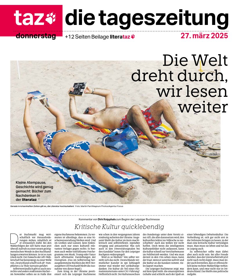 Die <a href="/tazgezwitscher/">taz</a>  zur Leipziger Buchmesse mit wärmsten Empfehlungen der <a href="/TazKultur/">taz Kulturredaktion</a>