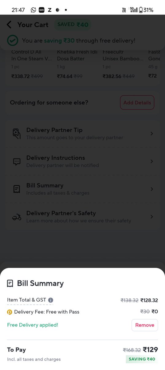 RashivGupta's tweet photo. @zeptocares Billed amount is ₹128.32, but I’m being charged ₹129 – ₹0.68 more due to rounding. This is my hard-earned money. How much do you profit from this? Feels like looting customers. #UnfairPractice
@ZeptoNow  @jagograhakjago https://t.co/Z3S9yKdJRS