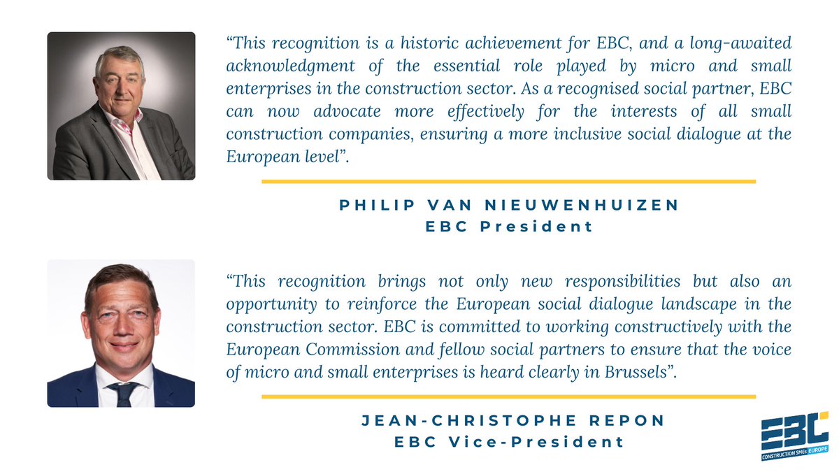 📢 The @EuropeanCommission has officially recognised EBC as a European sectoral social partner. EBC will now be consulted under Art. 154 TFEU on social policy proposals, advocating for an inclusive and fair #SocialDialogue. Read more: shorturl.at/LjiTI4o