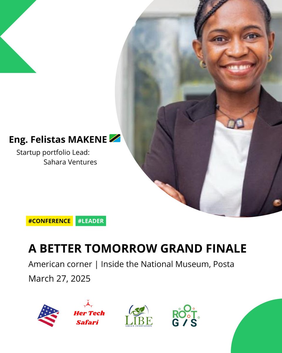 ROOTGIS (@rootgis09) on Twitter photo We are excited to have <a href="/Madostas25/">Felistas Makene</a> a Startup Portfolio Lead at <a href="/VenturesSahara/">Sahara Ventures</a>, at our grand finale of the Better Tomorrow program, focusing on improving digital skills, entrepreneurship, and English proficiency to Tanzanian Youths.
Karibu sana We are excited to have <a href="/Madostas25/">Felistas Makene</a> a Startup Portfolio Lead at <a href="/VenturesSahara/">Sahara Ventures</a>, at our grand finale of the Better Tomorrow program, focusing on improving digital skills, entrepreneurship, and English proficiency to Tanzanian Youths.
Karibu sana