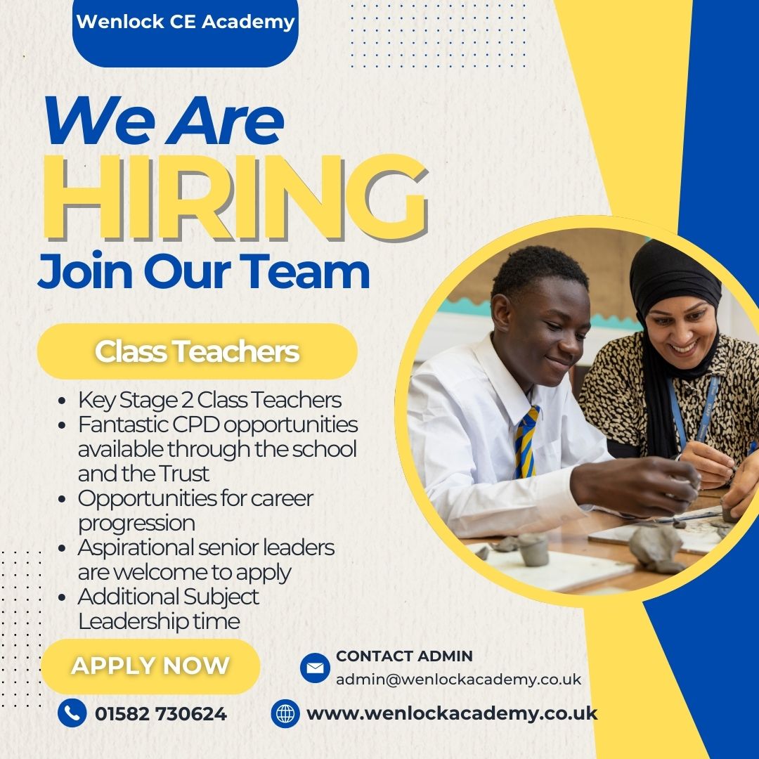 Wenlock CE Academy (@wenlockacademy) on Twitter photo We are hiring. If you are looking for a new challenge, we are looking for teachers to come and join our dynamic and collaborative teaching team. Please contact our admin team for a tour of our school!
<a href="/MsBurkeHeadT/">Ms Burke</a>
<a href="/rogersjanna1/">Anna Rogers</a>
<a href="/StAlbansDMAT/">Diocese of St Albans Multi-Academy Trust</a> We are hiring. If you are looking for a new challenge, we are looking for teachers to come and join our dynamic and collaborative teaching team. Please contact our admin team for a tour of our school!
<a href="/MsBurkeHeadT/">Ms Burke</a>
<a href="/rogersjanna1/">Anna Rogers</a>
<a href="/StAlbansDMAT/">Diocese of St Albans Multi-Academy Trust</a>