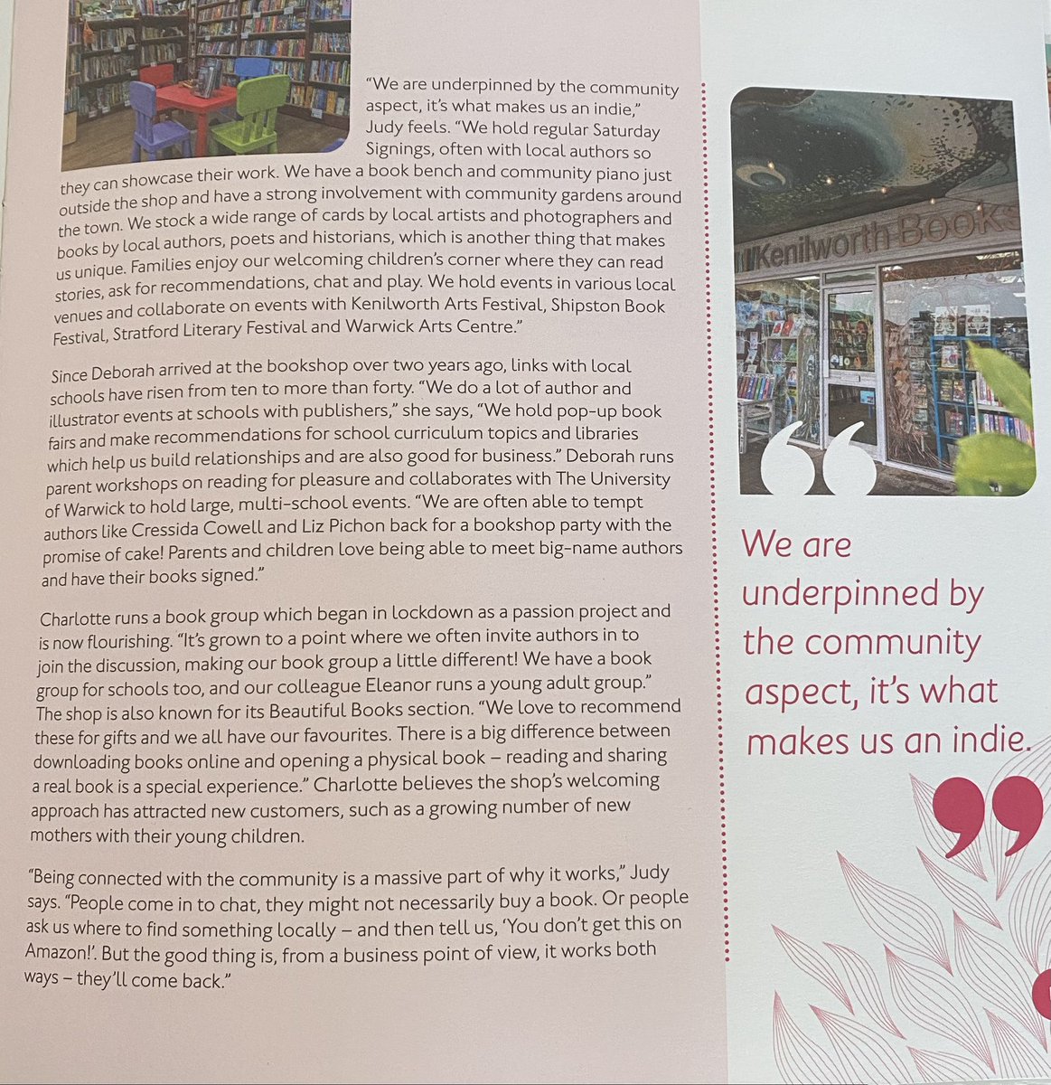 We’re in print!

A couple of months back we had a lovely interview with the Booksellers Association and it has just been published in their BA Annual Review.

“It feels like the bookshop found us,”

Read the full interview here -

kenilworthbooks.co.uk/bookselling-in…