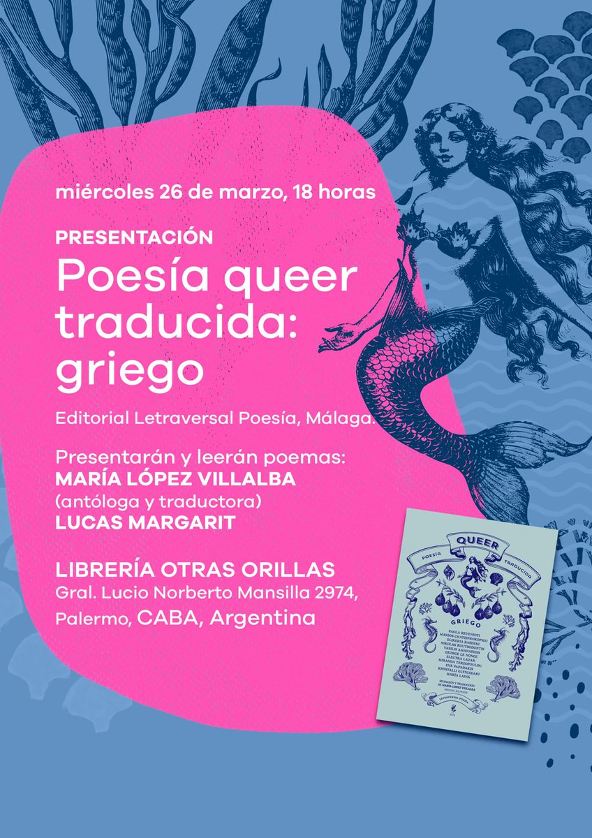 Esta tarde en Buenos Aires, nuestra compañera María López Villalba presenta su flamante Antología de poesía queer griega traducida al castellano. 

Καλοτάξιδο!
