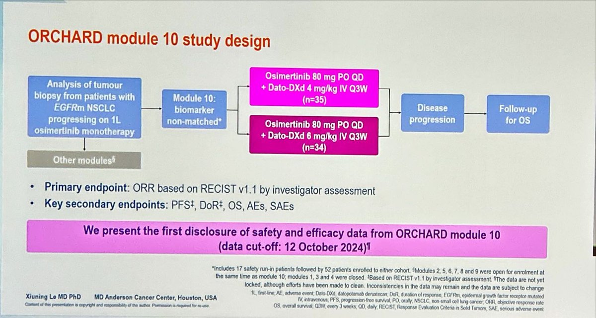 JordiRemon's tweet image. We had efficacy data ADCs after osi-PD in EGFRm NSCLC. Today good mPFS (9.5-11.7) with Osi+DatopotamAb Dxd after osi-PD. Data looks ➕promising than chemo+Amiv. Better 🧠 protection maintaining osi? Biomarker for dato? Toxicity is imp. Future trial: osi-DATOD vs Ami-CT? #ELCC25