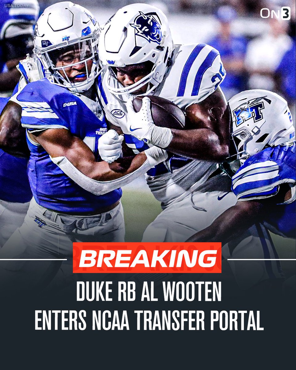 NEW: Duke RB Al Wooten has entered the NCAA transfer portal, @PeteNakos_ reports.

on3.com/college/duke-b…