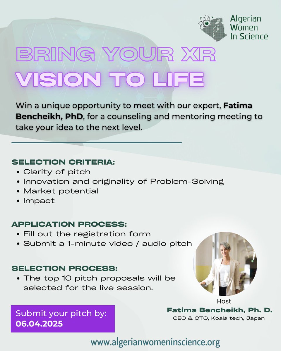 Calling All XR Innovators! 🚀
Building on the Success of Our First Event...

We are excited to announce the XR Pitch Contest, where you will have even more time to refine your ideas and showcase your vision.

🔗 lnkd.in/dyBDPE5t