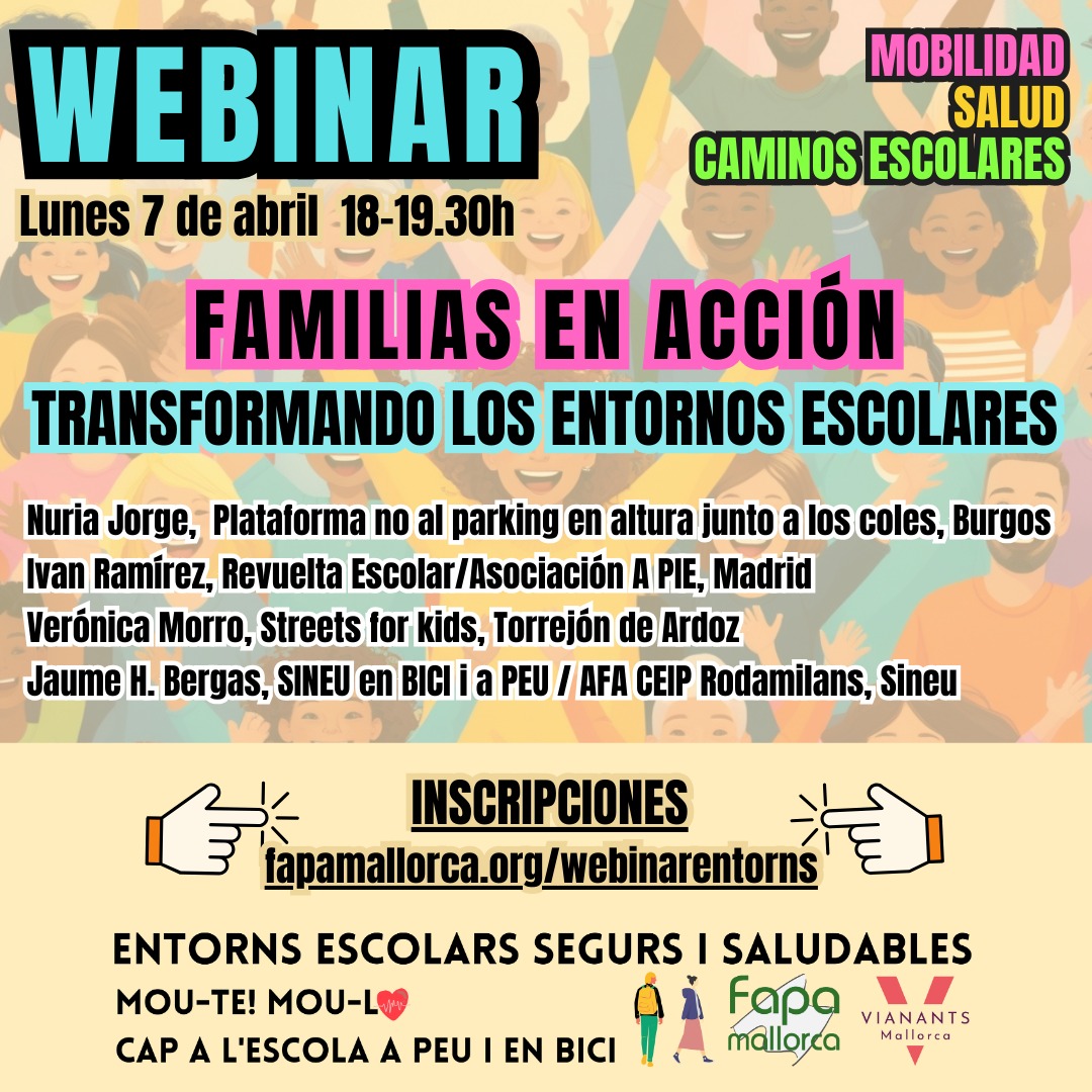 🌿Participamos en el próximo webminar sobre Entornos Escolares. Familias en acción. Transformando los #entornosescolares. #saludinfantil #CalidadDelAire
👉Organizan <a href="/FAPAMallorca/">FAPA Mallorca</a> y <a href="/VianantsMca/">Vianants Mallorca</a> 
🌱7 de abril 18:00-19:30 h
Inscripciones 👇
fapamallorca.org/webinarentorns