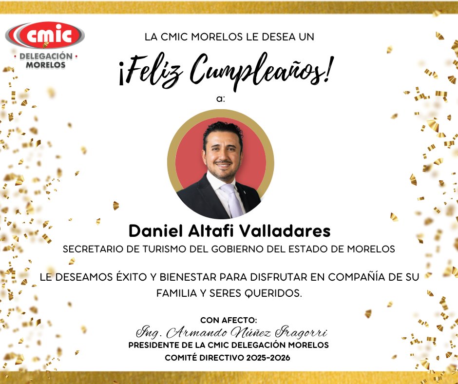 🏡 Quienes conformamos CMIC Delegación Morelos deseamos un feliz cumpleaños al Mtro.  <a href="/danielaltafi/">Daniel Altafi</a> 

 📷 Mucho éxito y bienestar para disfrutar en compañía 
de su familia y seres queridos.  

¡ En hora buena ! 📷🥳