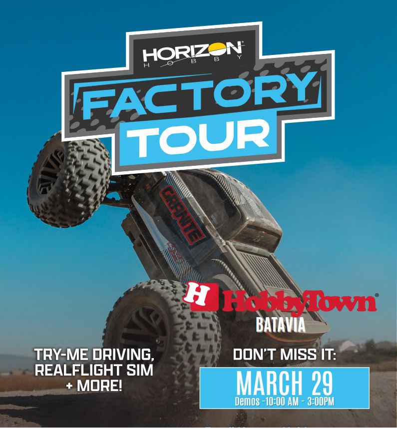 Join us for TWO Horizon Hobby Factory Tour Demo Day’s this weekend!

Featuring Try-me activities for various new releases and hands-on displays for several new but unreleased products, discounts on all Horizon Hobby products all day long, and knowledgeable staff on site!