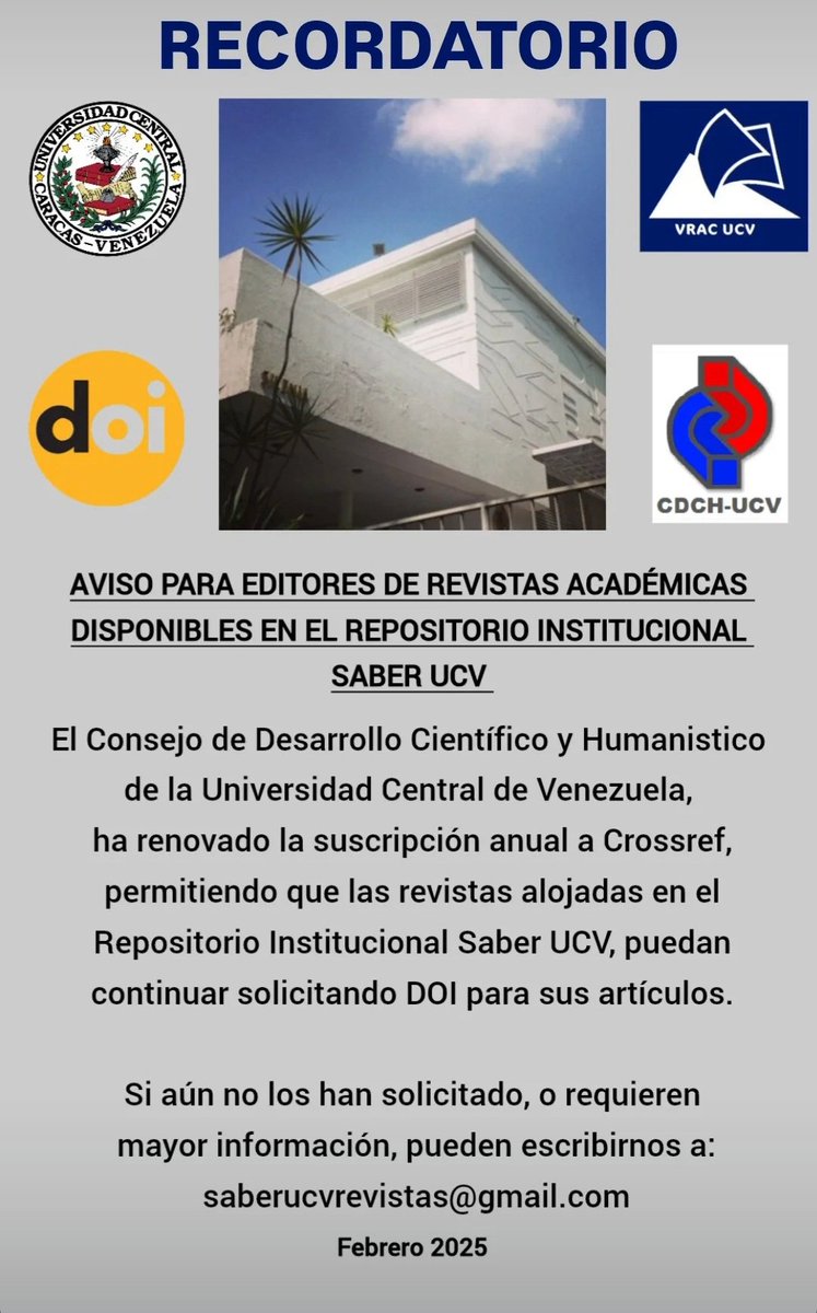 AVISO MUY IMPORTANTE PARA EDITORES DE REVISTAS ALOJADAS EN EL REPOSITORIO INSTITUCIONAL SABER UCV.