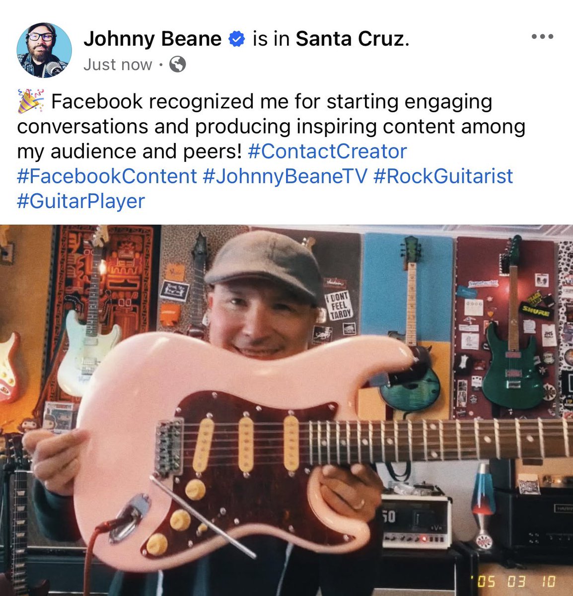johnnybeane's tweet image. 🎉 Facebook recognized me for starting engaging conversations and producing inspiring content among my audience and peers! #ContactCreator #FacebookContent #JohnnyBeaneTV #RockGuitarist #GuitarPlayer