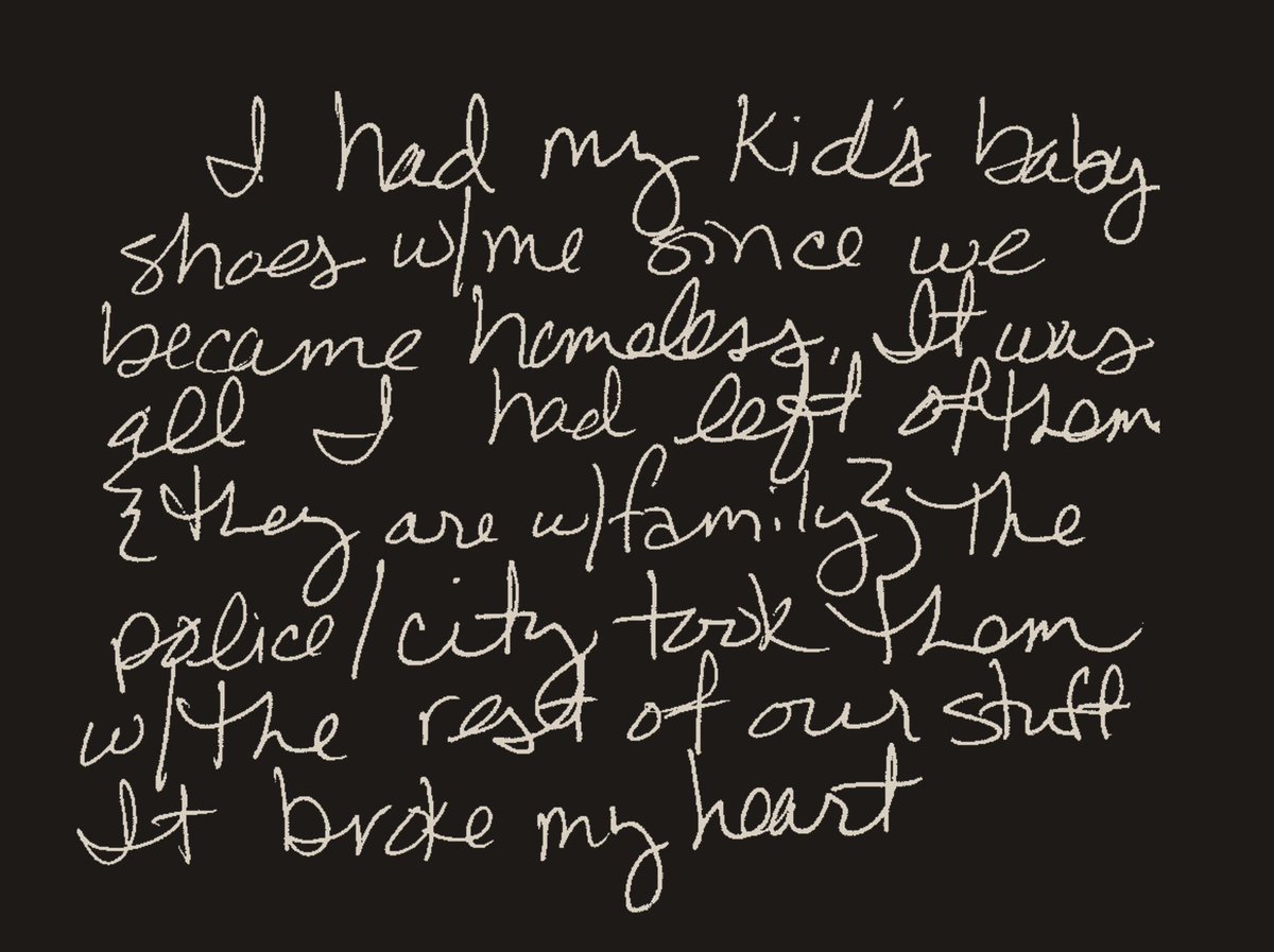 We asked people who experienced "sweeps" of homeless encampments to write about it in their own words.

In the Phoenix area, 59-year-old Mary gets emotional when she thinks about the loss of blue baby shoes that her son and daughter wore: propub.li/3OcM4kG