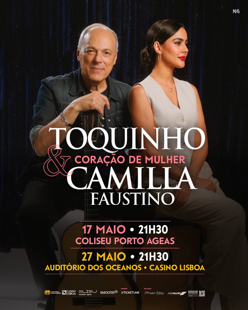 ticketlinept's tweet image. Toquinho e Camila Faustino regressam a Portugal com "Coração de Mulher".

🗓️ 27 de maio
 📍Auditório dos Oceanos, Casino Lisboa.

🎟️ Bilhetes já à venda à ticketline.pt 

#ticketline #toquinho #toquinhoecamilafaustino