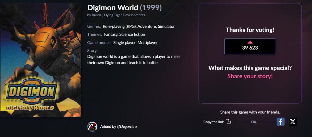 ArchivosDeIzzy_'s tweet image. Gente, Digimon World llegó a la página 2 de GOG Dreamlist con casi 40.000 votos (y subiendo), misma página en la que se encuentran titanes como Resident Evil Code Veronica X o Chrono Trigger.

Sigamos apoyando a los Digimonchos!!! gog.com/dreamlist/game…