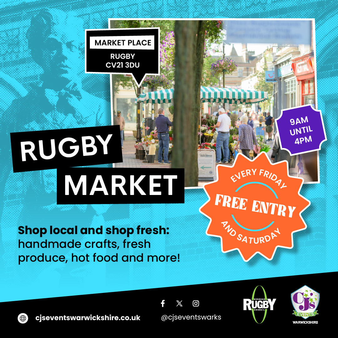 cjseventswarks's tweet photo. 🎉 Did you know that that Rugby Market takes place every Friday &amp; Saturday?

Ever fancied yourself as a trader? Trade from just £28 a day! What are you waiting for? 

 #RugbyMarket #Rugby #LoveLocalMarkets #WeeklyMarket https://t.co/BAn3xOLhQ7