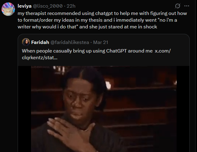 The belief that AI is blasphemous to the god of creativity and thus should be reviled and condemned in every situation is so lame. It's religious zealotry for people who hate religion but like the feeling of being in a religion.