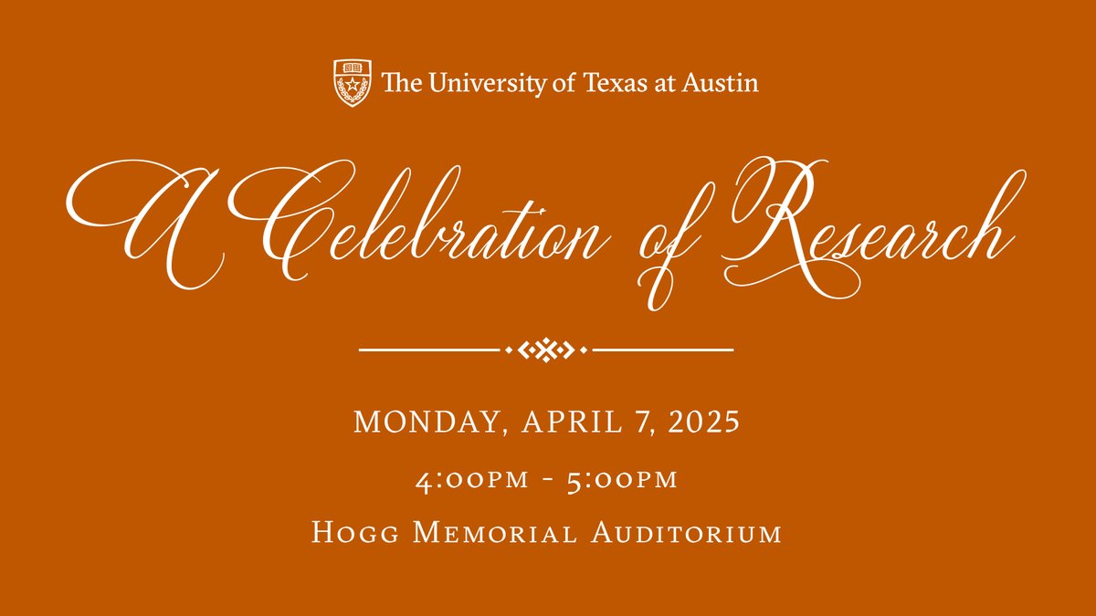 🌟 Celebrate research excellence! 🌟 

Join us from 4 to 5 p.m. April 7 at Hogg Auditorium to honor the <a href="/UTAustin/">UT Austin</a> researchers who are changing the world. 

🎓 Honorees at the 2025 Celebration of Research include: 

David Allen (<a href="/TexasChE/">TexasChE</a>, <a href="/CockrellSchool/">Texas Engineering</a>) 

Sharon Vaughn