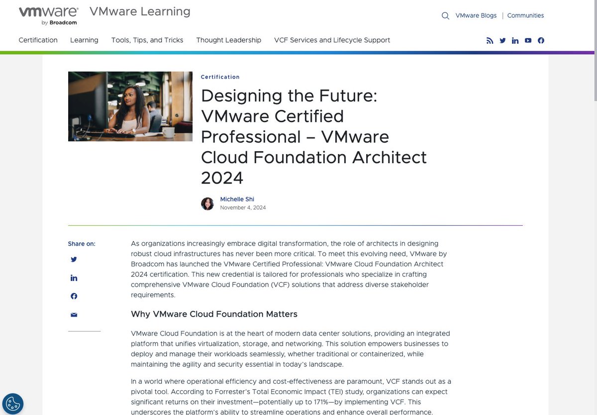Considering the VCP-VCF Architect 2024 certification?

Prove your expertise in designing secure, scalable cloud environments.

🔗 Learn what to expect &amp; how to prepare: brcm.tech/4f94IGf