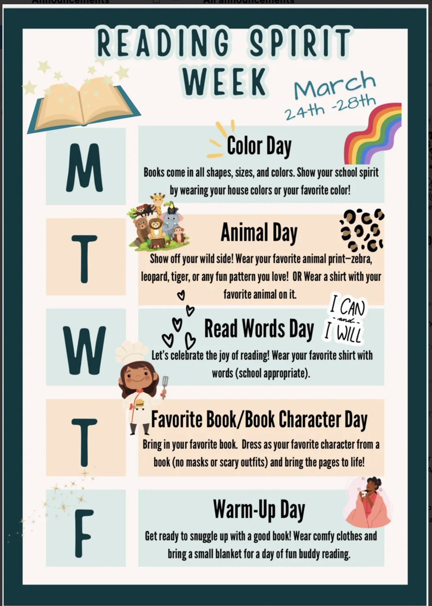 DrMuddES's tweet photo. We launched One Book, One School today! Every student got 8 Class Pets + 1 Squirrel ÷ 1 Dog = Chaos! Thanks to our families & staff for showing spirit on Color Day!
Reminder: Tomorrow is Animal Day—wear prints or animal shirts!
#ReadingSpiritWeek #DrMuddDragons #OneBookOneSchool https://t.co/MRWLpLRPqs