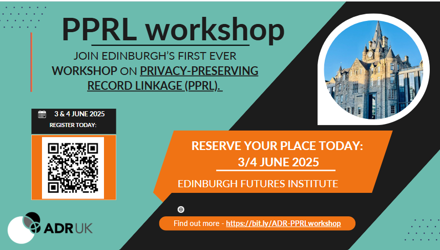 SCADR_data (@scadr_data) on Twitter photo Register today for Scotland's inaugural workshop on privacy-preserving record linkage (#PPRL). Learn about the concepts, methods, and challenges of PPRL, and hear from experts about practical real-world applications of #data and PPRL. <a href="/TDLCommunity/">The Data Lab Community</a>
edin.ac/3DI1VWW Register today for Scotland's inaugural workshop on privacy-preserving record linkage (#PPRL). Learn about the concepts, methods, and challenges of PPRL, and hear from experts about practical real-world applications of #data and PPRL. <a href="/TDLCommunity/">The Data Lab Community</a>
edin.ac/3DI1VWW