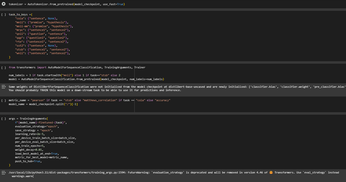 Learning to finetune pretrained models via HuggingFace’s GitHub notebook courses! Today: finetuning BERT for GLUE tasks (sentiment analysis, NLI, 
Paraphrase detection, etc.). Took notes + wrote code. Check it out here: ⬇️ (Day 1) 
colab.research.google.com/drive/1mr5PqdY…
