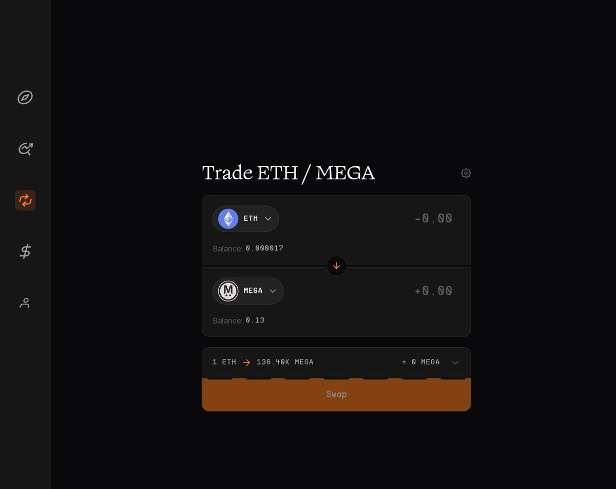 We registered for GTE Waitlist few months ago.

Let's do this!

♧  Claim public faucet: testnet.megaeth.com/#3 
♧ Get 0.00001 ETH every 24 hours: testnet.gte.xyz/faucet
♧ Make a swap: testnet.gte.xyz/swap 
     provide LP (Mega/Enzo)
♧  Launch a token: "Takeoff" tab