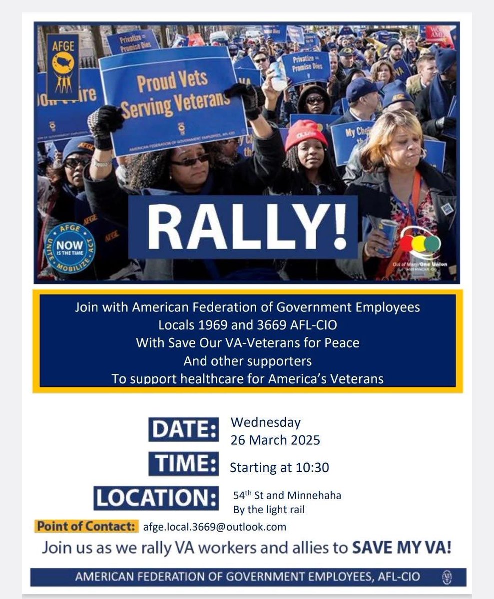 Lette75's tweet image. This Wednesday (3/26) come stand with Veterans &amp;amp; those who serve them at the Minneapolis VA.