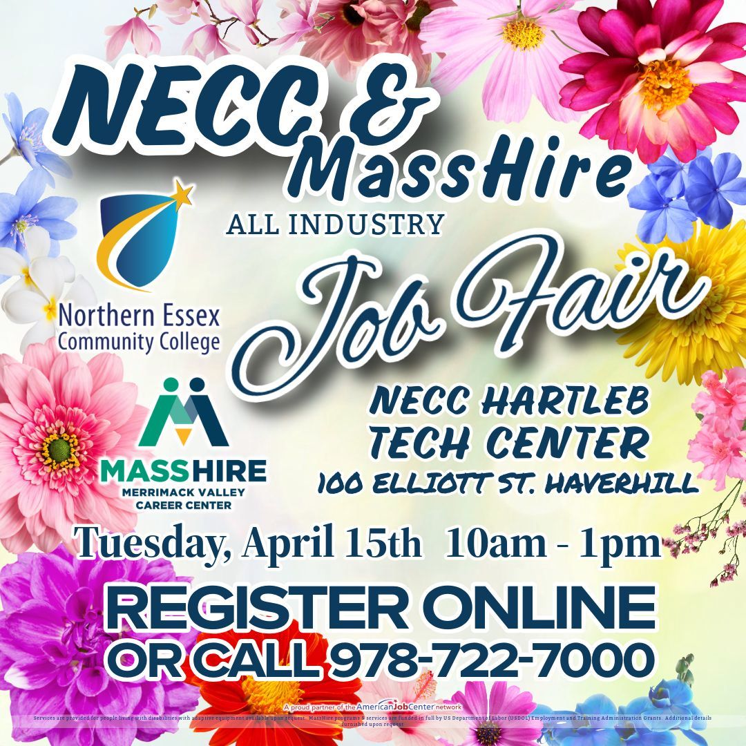 MassHireMVCC's tweet image. 🌸 Spring Into Your Next Career! 🌸
MassHire Merrimack Valley &amp;amp; Northern Essex Community College invite you to the Spring All-Industry Job Fair on April 15th! Register online here: buff.ly/QKvYaAQ 
 #SpringJobFair #MassHireMV #NECC #NowHiring #CareerOpportunities