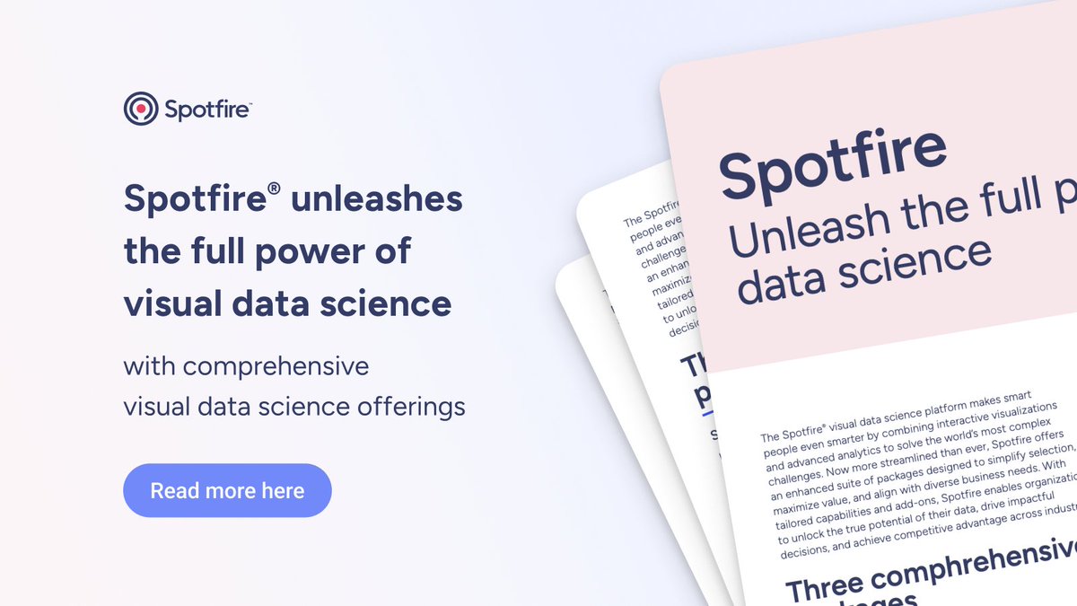 BryShoe's tweet image. Discover how Spotfire can help you leverage advanced analytics and interactive visualizations to solve mission-critical challenges. 

The Spotfire Offerings Data Sheet lays out everything you need to know. Read here: spr.ly/60100N74K

#VisualDataScience #Spotfire