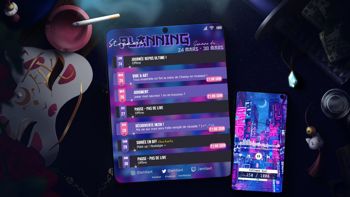 📢 Voici le PLANNING de la semaine ! 🗓️

✨MARDI -On la finish cette fois !
✨MERCREDI -Joker Est-il le ikemen qu'on à toujours mérité?
✨VENDREDI -Découverte youhouu !
✨SAMEDI -Soirée Off chez <a href="/Kaitoyakusa/">kaito_🔥Vtuber Fr🔥</a> 

👉twitch.tv/amiliavt⛩️
🎨Art: @/KaioseiMika