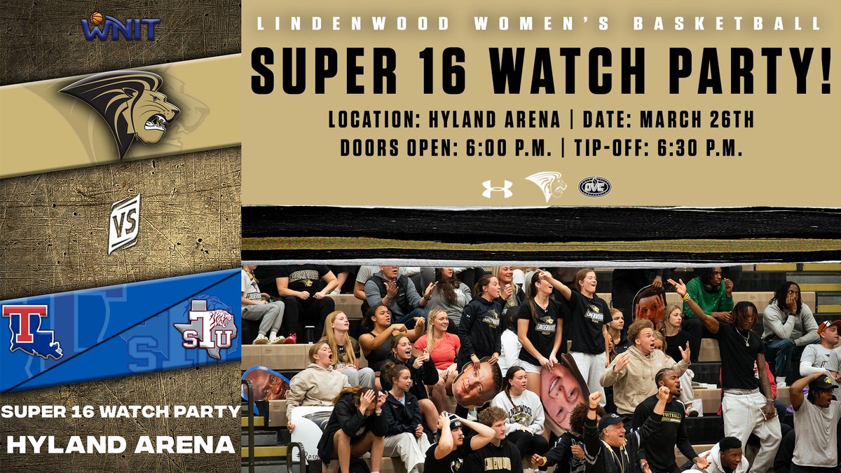 🚨𝐖𝐀𝐓𝐂𝐇 𝐏𝐀𝐑𝐓𝐘🚨

Come support <a href="/LindenwoodWBB/">Lindenwood Women’s Basketball</a> on Wednesday, March 26th with a watch party in Hyland Arena of the <a href="/WomensNIT/">WNIT</a> Super 16 matchup🦁🏀

🆓| Open to the public
🍿| Free popcorn
🕕| Doors open at 6:00 p.m. CT

📖| tinyurl.com/2p9udj52

#NewLevel | #OVCit