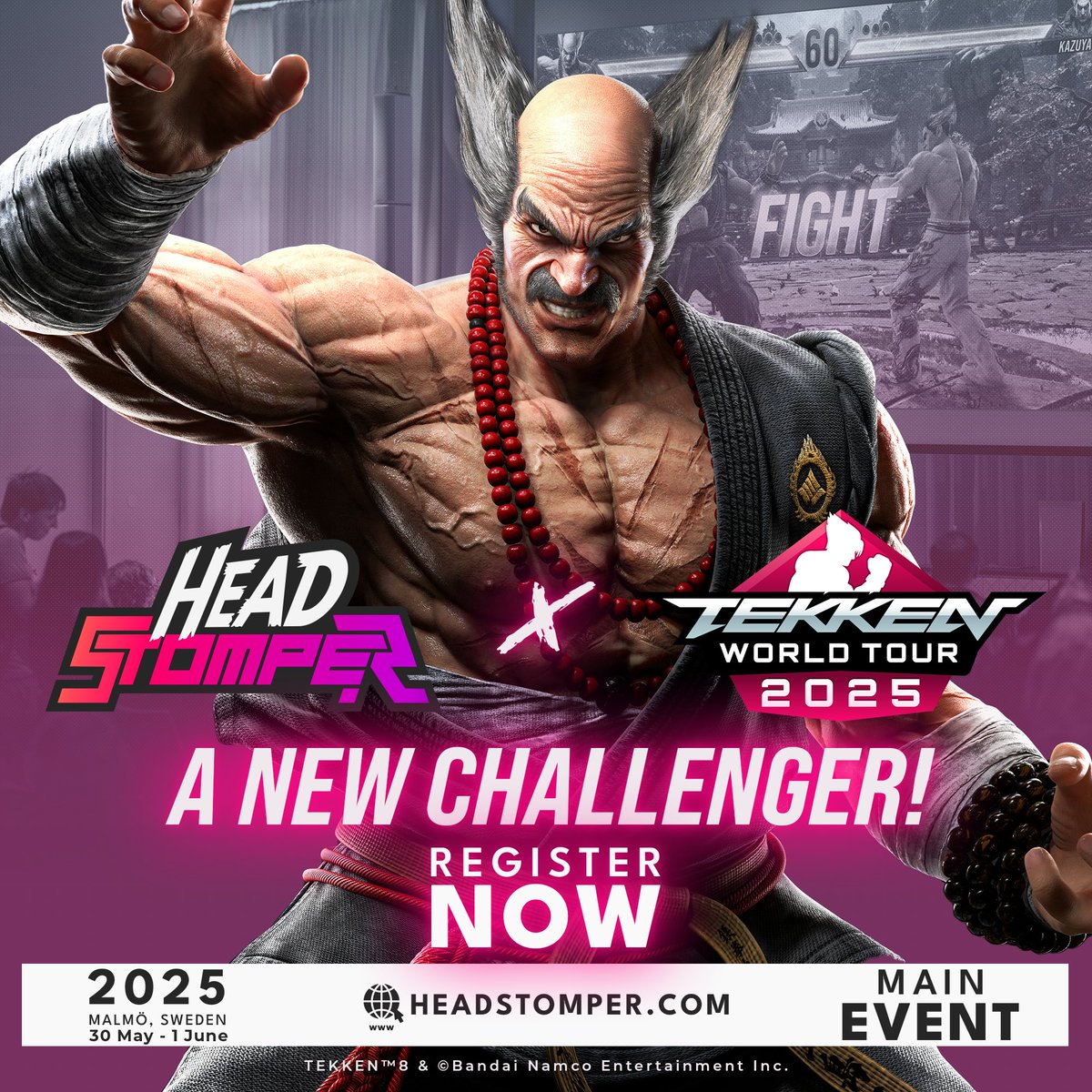 We’re excited to announce that we are officially a TEKKEN World Tour stop!

Come grab those points!

Signup now: start.gg/HEADSTOMPER-20…!