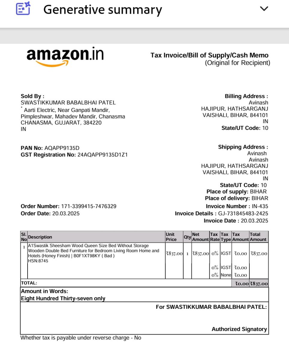 AVINASH2298's tweet photo. @amazonIN @AmitAgarwal @JeffBezos I ordered  Bed at ₹837 (Order No: 171-3399415-747632Amazon listed this price, but now they are canceling it and issuing a refund instead of delivering This is unfair! A listed price should be honored #AmazonIndia #ConsumerRights #DeliverMyOrder" https://t.co/oUHH9y0gZz