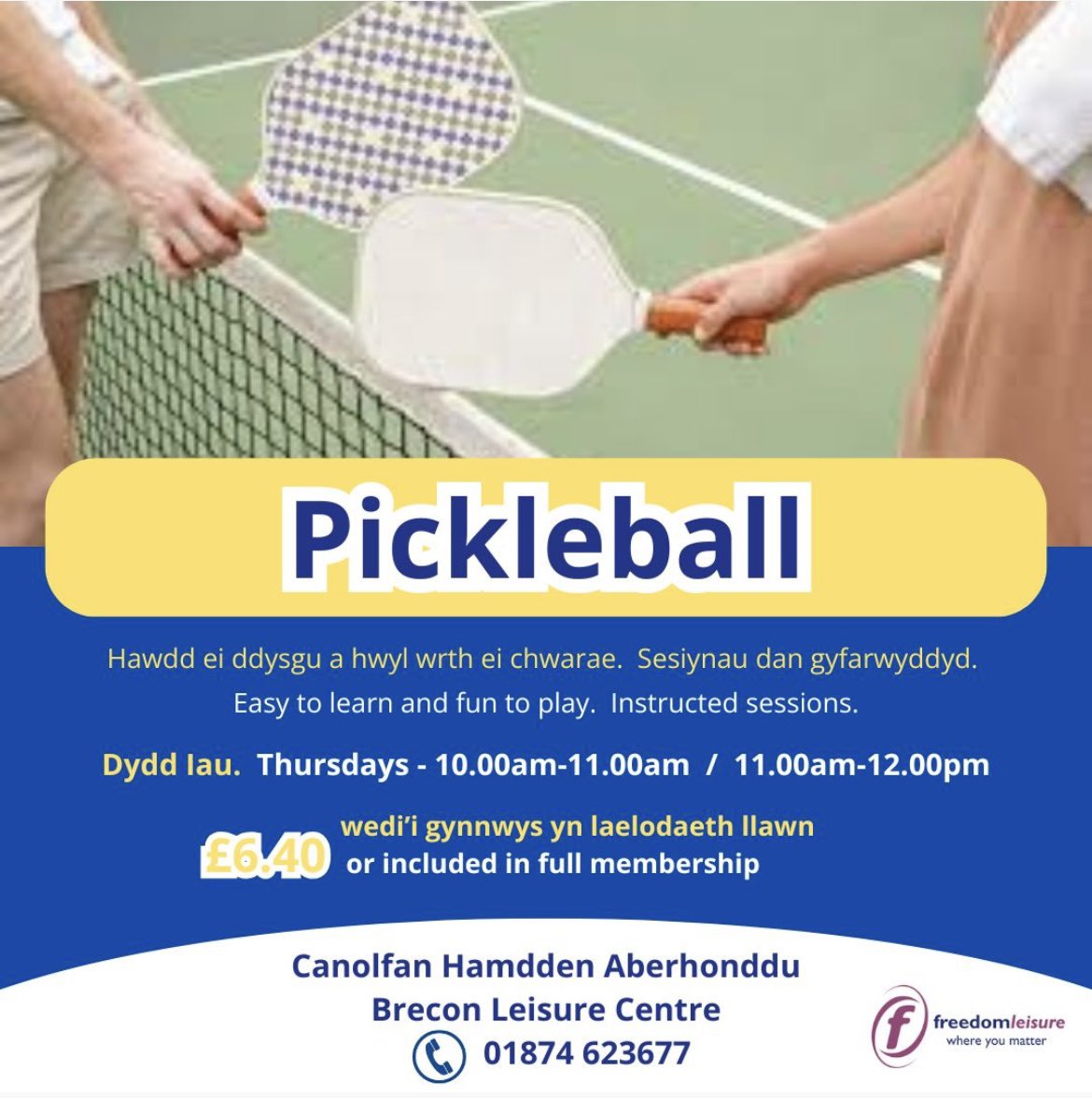 Sesiynau Pickleball newydd, dechrau dydd Iau. Archebwch eich lle heddiw.

New Pickleball sessions, start Thursday. Book your place today.

efocus-net.com/BRECON_LEISURE…