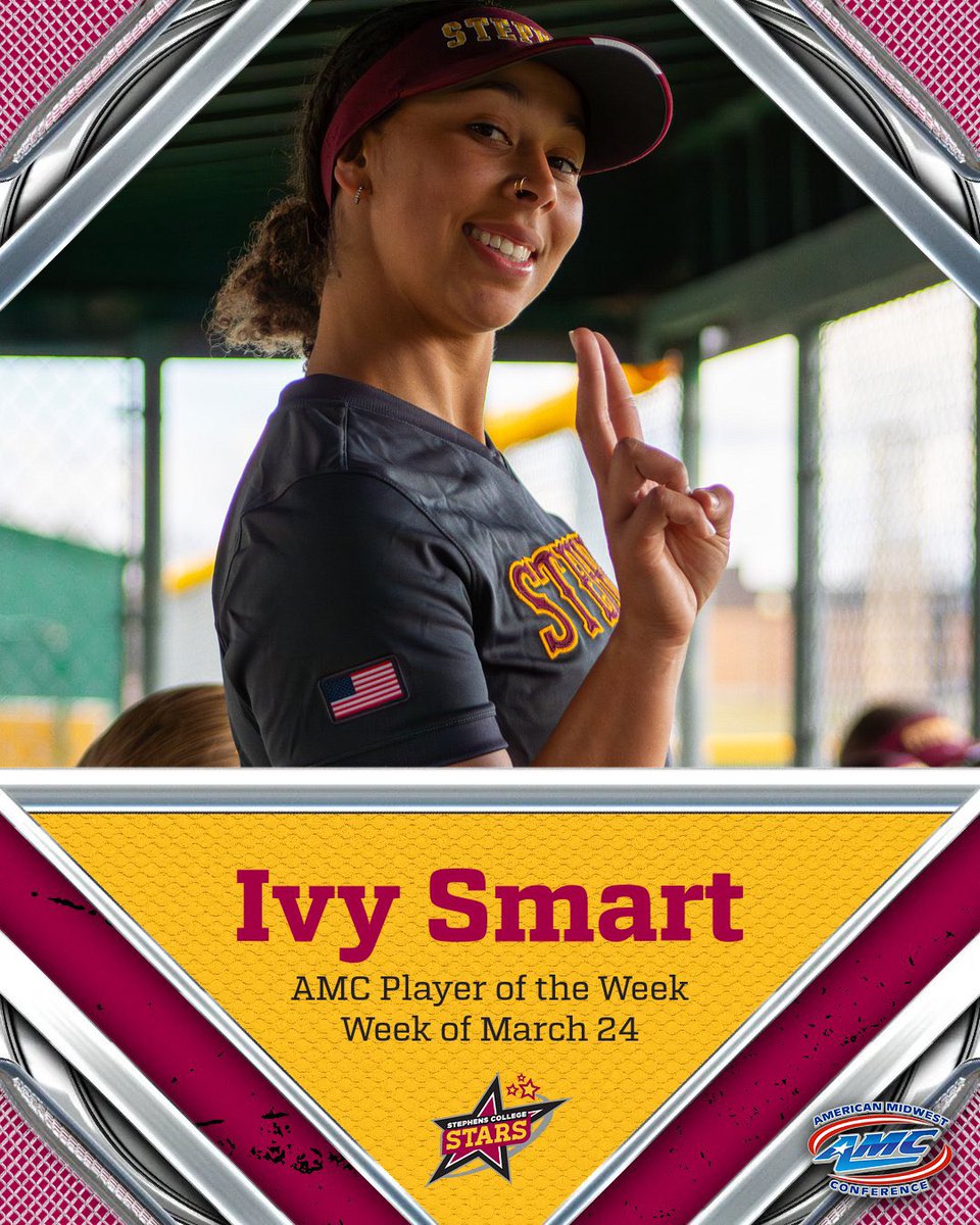 Stephens Stars Athletics (@stephensstars) on Twitter photo Congrats to Ivy Smart on being named <a href="/AMCSports/">American Midwest Conference</a> Player of the Week! π
#StarsAthletics #StarsSoftball #amcsb Congrats to Ivy Smart on being named <a href="/AMCSports/">American Midwest Conference</a> Player of the Week! π
#StarsAthletics #StarsSoftball #amcsb