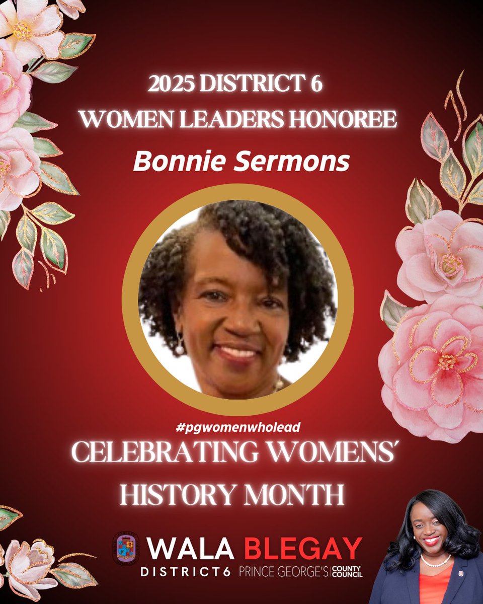Celebrating Women’s’ History Month 🎉2025 District 6 Women Leaders Honoree 🎉Bonnie Sermons #pgwomenwholead 💜🌿🌷 #WomensHistoryMonth #BreakingBarriers #WomenLeaders #Trailblazers #EmpoweredWomenEmpowerWomen #princegeorgecountystrong #strongertogether 💜🌿🌷