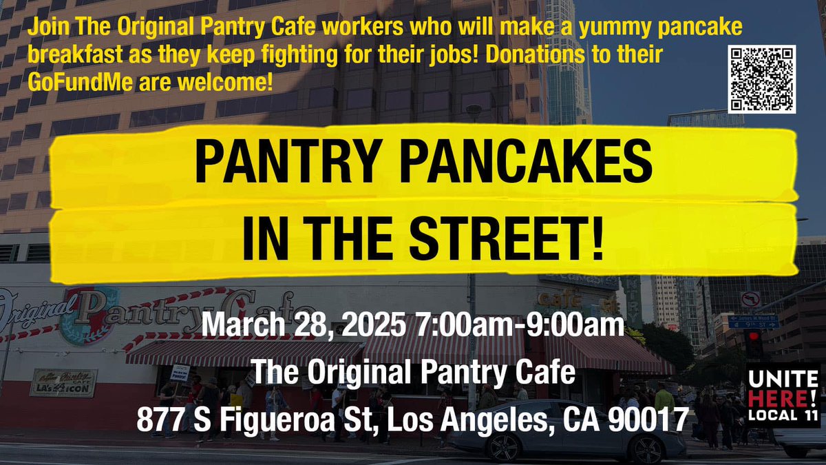 Join The Original Pantry Cafe workers this Friday at 7am for some sweet pancakes and a side of justice!

RSVP HERE: actionnetwork.org/.../pantry-pan…
