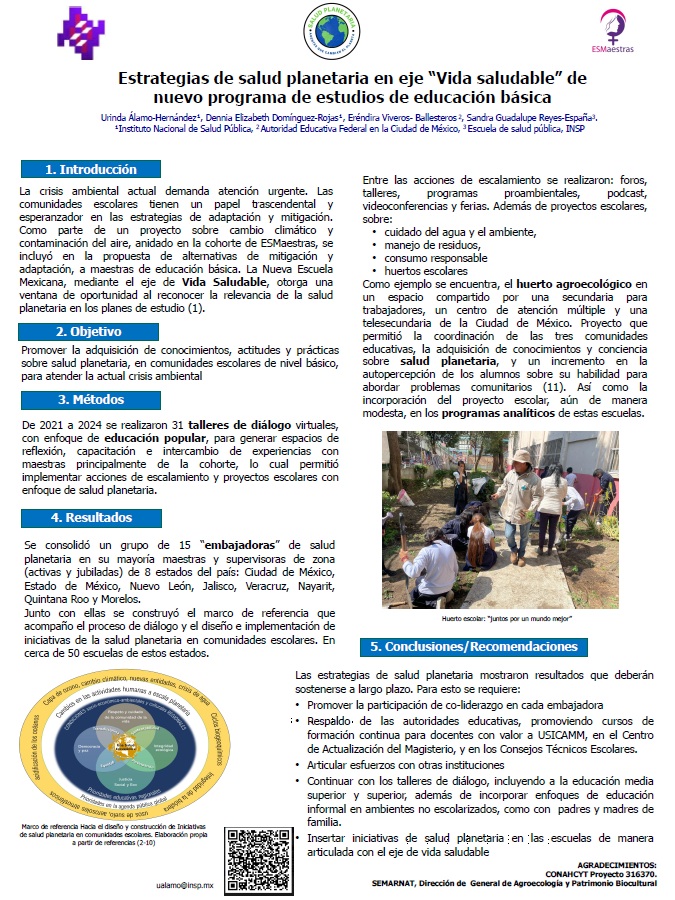 🏆Durante el pasado CONGISP, nuestra colega Urinda Álamo y colegas fueron premiadas en el eje de Formación de recursos humanos con el trabajo "Estrategias de salud planetaria en eje “Vida Saludable” de nuevo programa estudios de educación básica"
👏¡¡Muchas felicidades!!