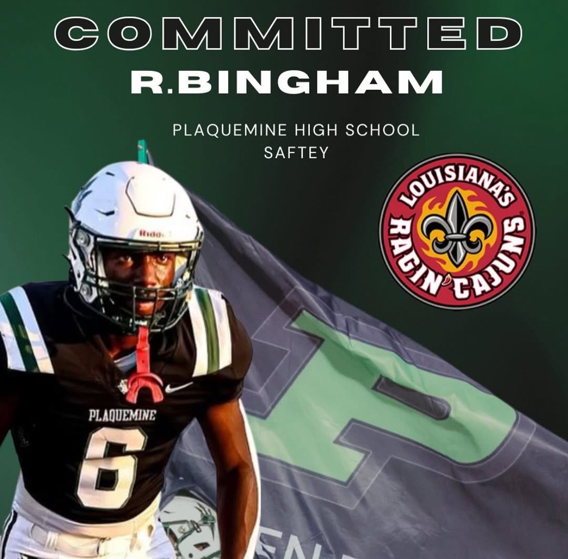 The Ragin’ Cajuns landing another nice 2026 commitment from the Baton Rouge area in Plaquemine safety Roderick Bingham.

Long, athletic safety who was a major playmaker for the Green Devils this fall with 93 tackles, 8 TFL, 3 sacks &amp; 5 interceptions.

Covers a lot of ground in a