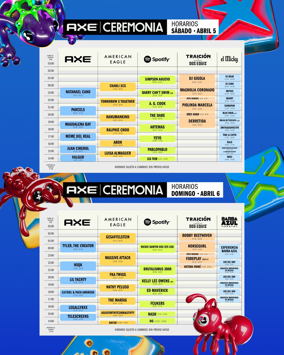 CeremoniaFest's tweet photo. ya pueden respirar, aquí están... ✨ LOS HORARIOS ✨

armen el combo amigues, preparen el bloqueador y nos vemos en el parque bicentenario más pronto de lo que canta un gallo kikiriki https://t.co/7z7dcjKp6Z