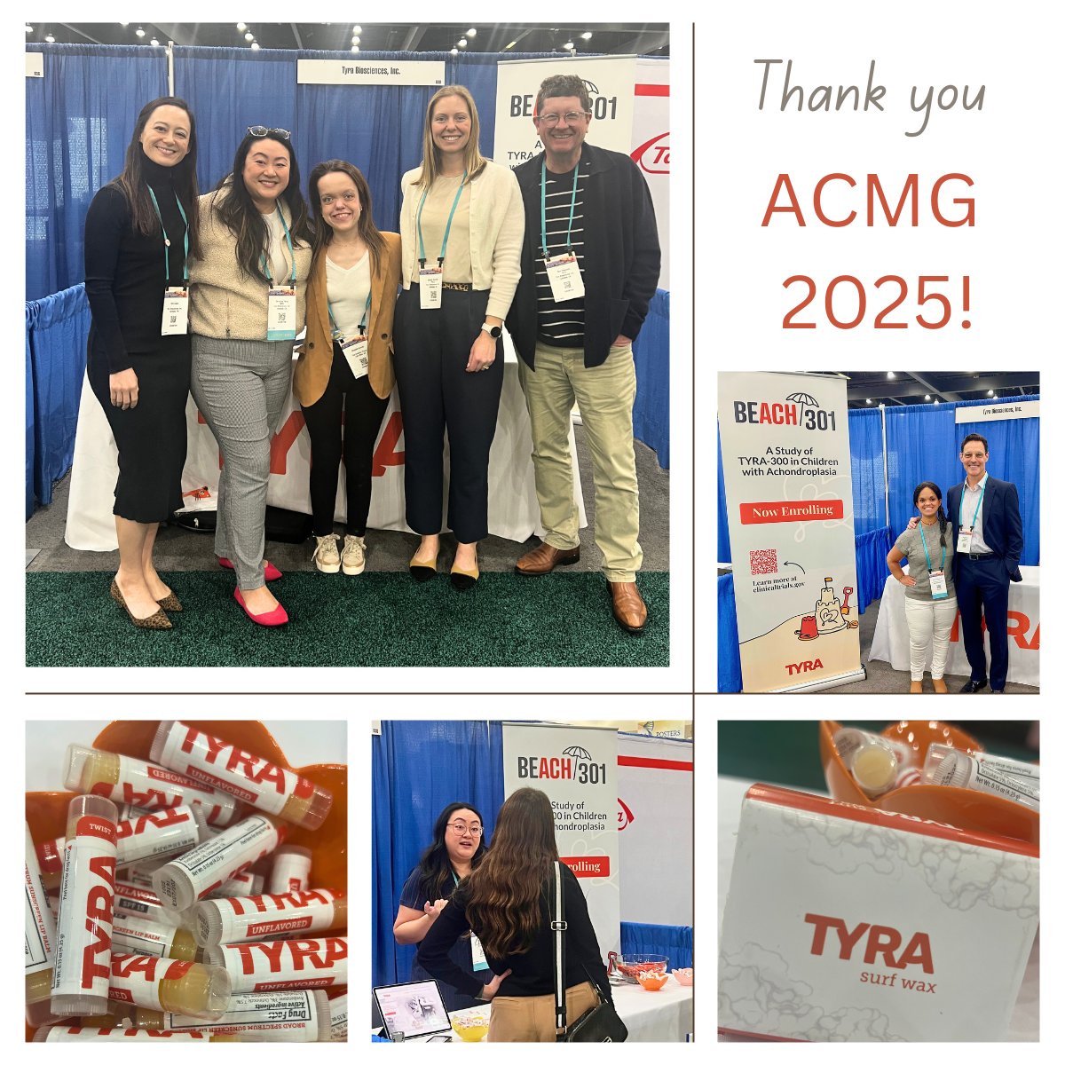 Thank you, #ACMGmtg2025, for the incredible opportunity to exhibit and debut Tyra’s BEACH301 clinical trial for children ages 3-10 with achondroplasia. We had engaging conversations &amp; sat in on insightful scientific discussions and presentations. 
 tyra.bio/#optin