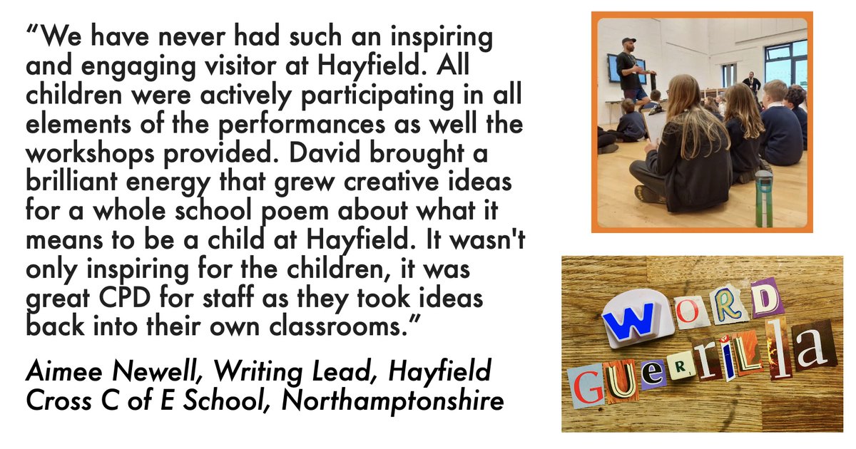 "We have never had such an inspiring and engaging visitor..."
I am certainly happy with this testimonial! Thank you to everyone at Hayfield Cross C of E School. 
#teachersuk #poetryschool #schoolpoetry  #primaryhead #spokenword