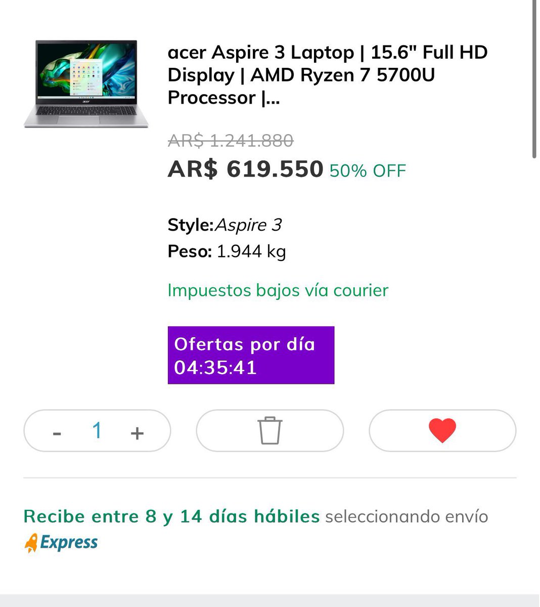 vmenditto's tweet photo. TIENDAMIA 🇺🇸 📦 🇦🇷 ✈️ 

USD 20 Cupón miss-mia

👉🏼Notebook Acer Aspire $792000 o pagas usd566

Precio final puesta en la puerta de tu casa - llega en 8 días aprox - llega en correo privado

Te dejo link para que chusmees 🔗 

https://t.co/CvXlvYjPF8 https://t.co/q9wc75g0QI