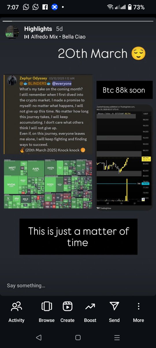 Zephyr_odyssey's tweet image. Already predicted this move on my insta story. Already predicted btc 88k soon on 20th March 2025. 
Can I share my predictions here as well and my analysis? 📊
#Trending #Prediction